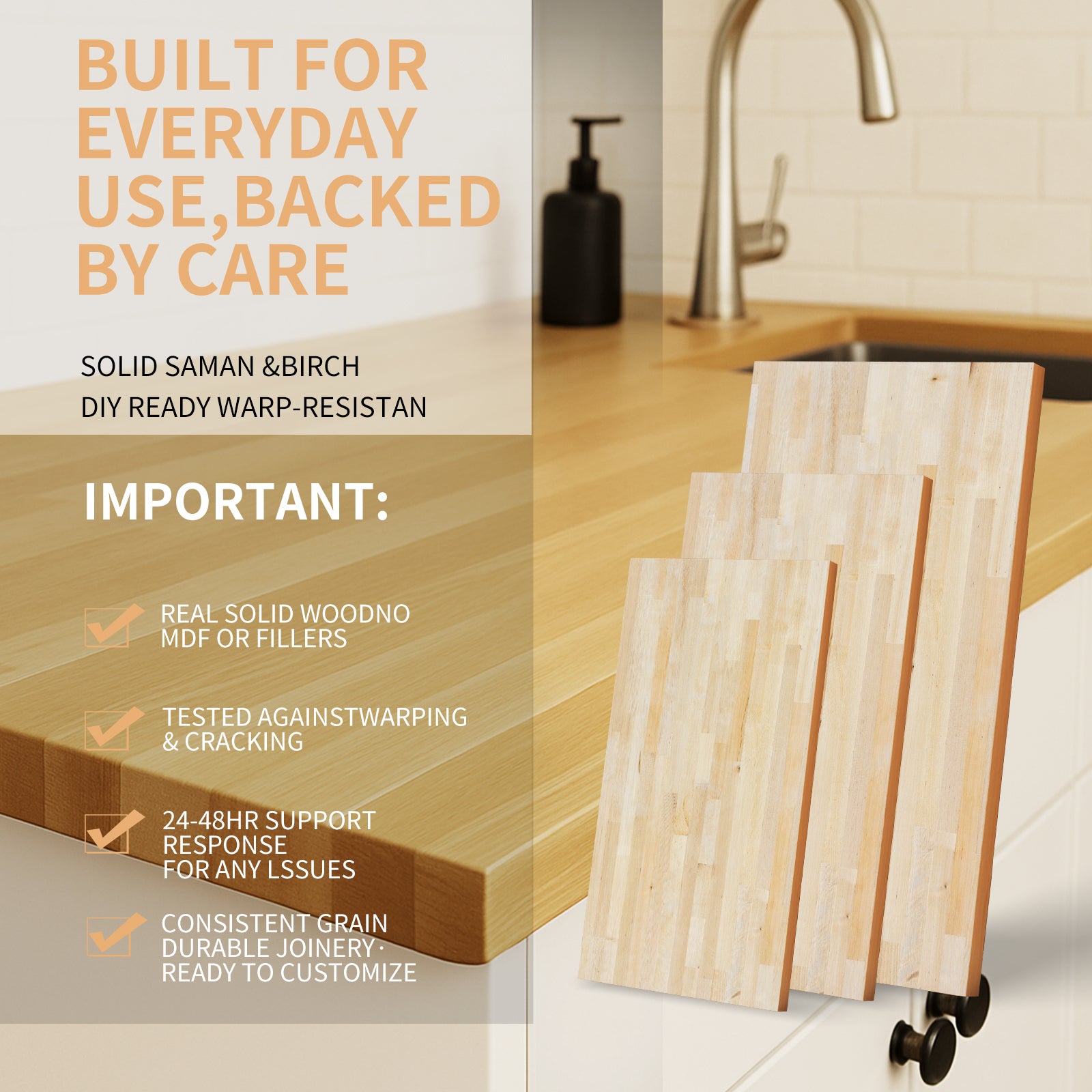 Birch Butcher Block Countertop 1.5'' Thick