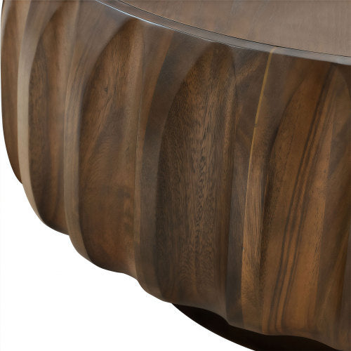 Round Solid Wood Carved Coffee Table with Elegant Sculptural Design